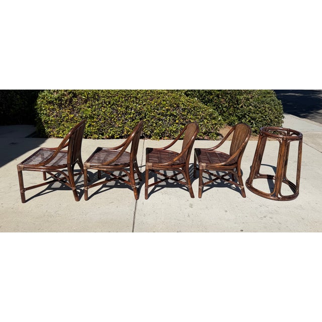 Authentic McGuire Vintage Rattan Cane Back Dining Chairs & Pedestal Table For Sale - Image 9 of 18