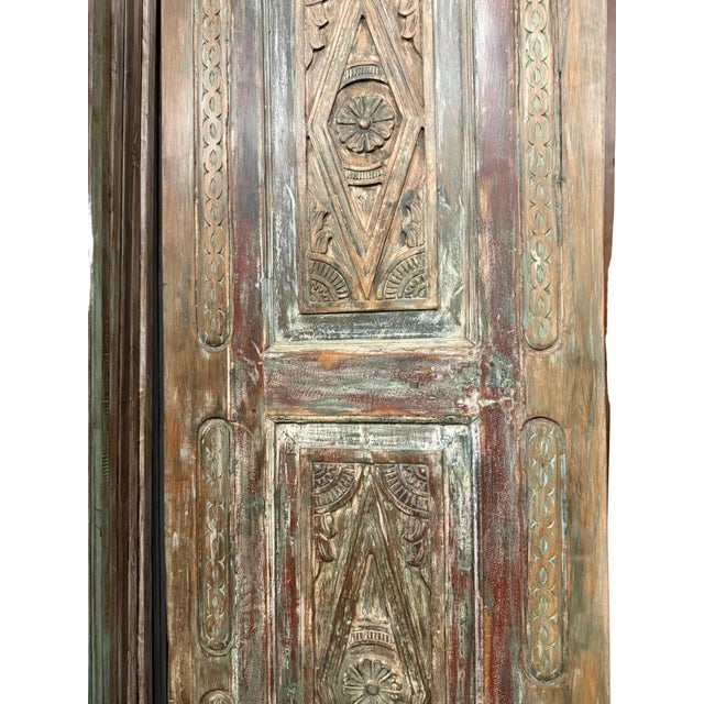 1920s Vintage Hand-Carved Door | Rustic Reclaimed Wood, Modern Farmhouse Accent 96x30.5 For Sale - Image 5 of 6