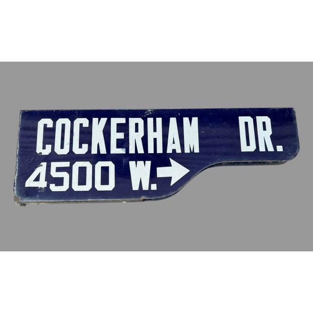 Vintage Blue & White Porcelain Cockerham Drive W 4500 Los Angeles Ca Street Sign For Sale - Image 9 of 12