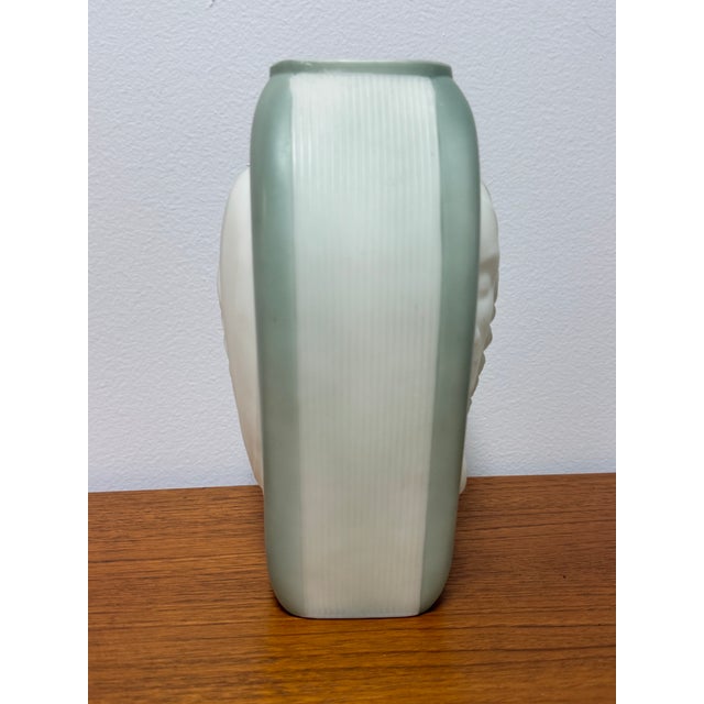 Art Deco Figural Glass Vase With Female Profile, Frosted Green & White Glass, 1930s For Sale - Image 4 of 10