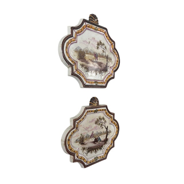 Mid 19th Century A Pair of 19th Century Painted Faience Plaques in the Style of Veuve Perrin For Sale - Image 5 of 12