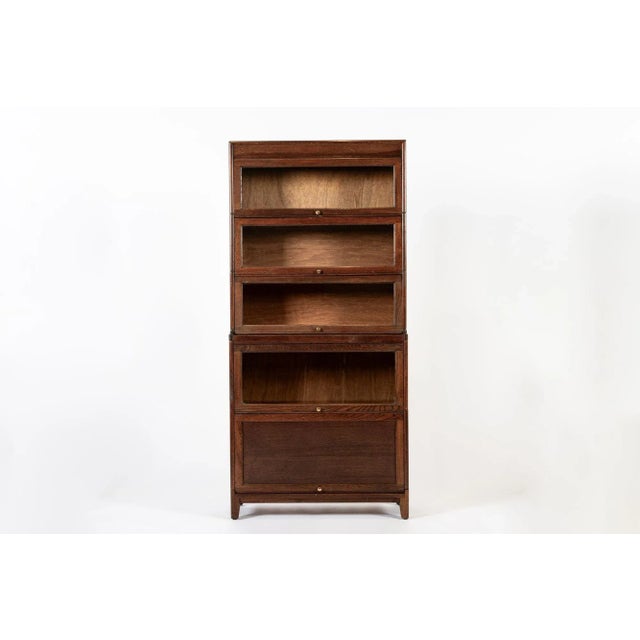 Mission Antique English Tall Stepback Oak Wood Barrister Bookcase Cabinet For Sale - Image 3 of 11