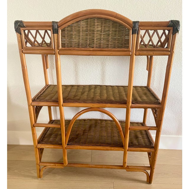 Mid 20th Century Boho Bamboo & Rattan Etagere 3 Tiers For Sale - Image 4 of 9