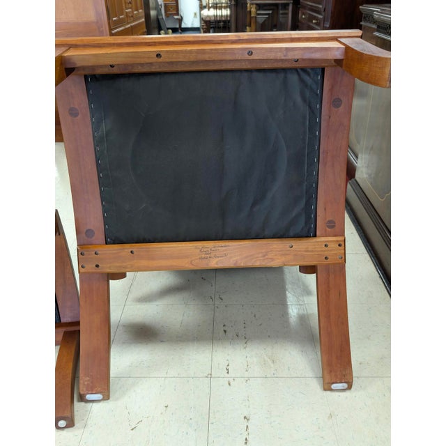 Brown Thos. Moser “Lolling” Lounge Chair and Ottoman, Hard Wood, Leather For Sale - Image 8 of 15