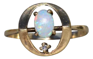 Pason Signed Australian Opal and Diamond Ring in Yellow Gold
