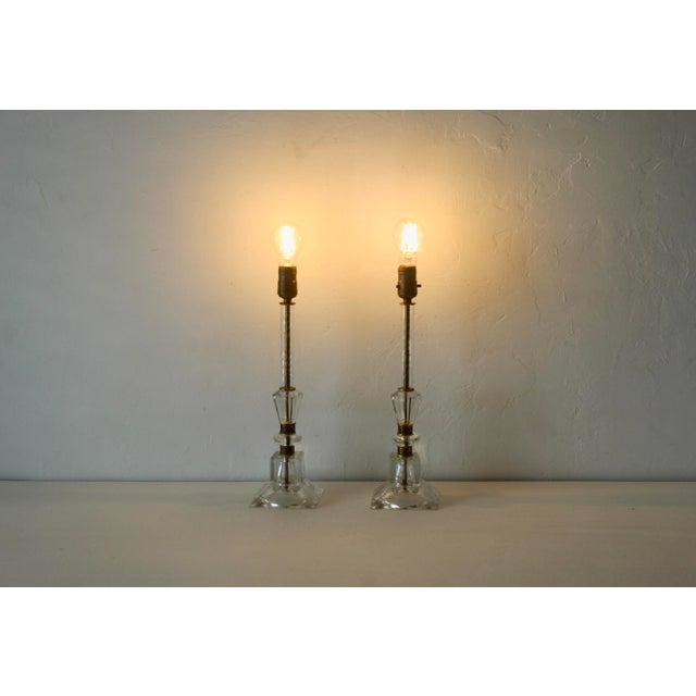 French Mid-Century French Style Etched Floral Glass Boudoir Lamps Vintage -a Pair For Sale - Image 3 of 14