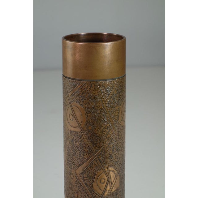 Vintage Brutalist Bronze Cylindric Vase, 1960s For Sale - Image 3 of 9