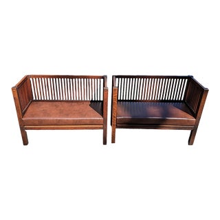 Early 1900s Pair of Antique Stickley Mission Oak Benches For Sale