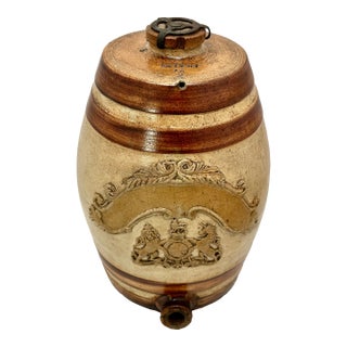 Antique Stephen Greens Lambeth Salt Glaze Stoneware 2 Gallon English Pub Brandy Dispenser Cask - Circa 1840s For Sale