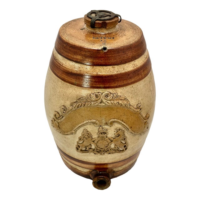 Antique Stephen Greens Lambeth Salt Glaze Stoneware 2 Gallon English Pub Brandy Dispenser Cask - Circa 1840s For Sale