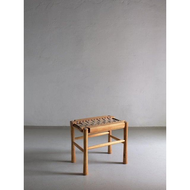 Brown French Woven Seat Stool, 1960s For Sale - Image 8 of 10