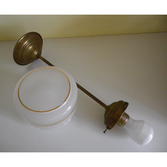 Pendant Light in Opaline Glass and Metal with Brass Shade, 1960s For Sale - Image 14 of 17