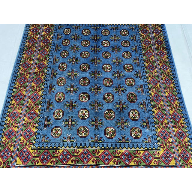 5'1" X 6'5" Blue Turkmen Mori Gul Geometric Rug For Sale - Image 9 of 17