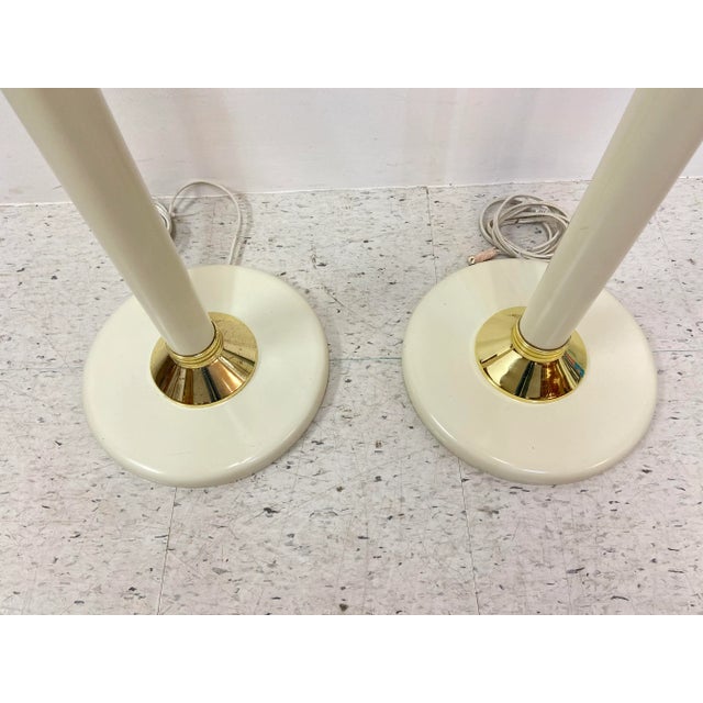 Mid-Century Modern Vintage 1980s Ivory & Gold Floor Lamps - a Pair For Sale - Image 3 of 7
