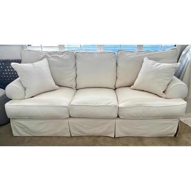 Contemporary Off White Cotton Twill Slipcover 3 Cushion Sofa Chairish