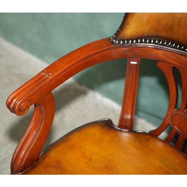 Brown Vintage Brown Leather Captains Directors Chair For Sale - Image 8 of 18