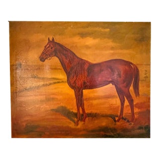 Vintage Horse Oil Painting on Canvas For Sale