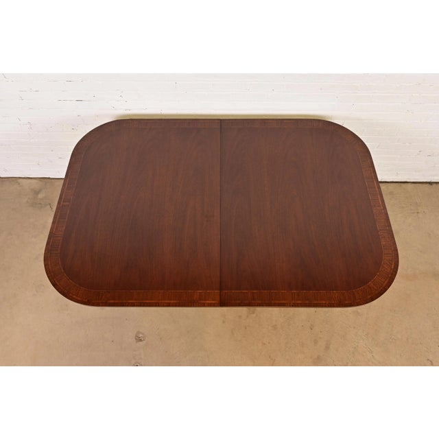 Councill Furniture Georgian Banded Mahogany Double Pedestal Extension Dining Table, Newly Refinished For Sale - Image 9 of 14