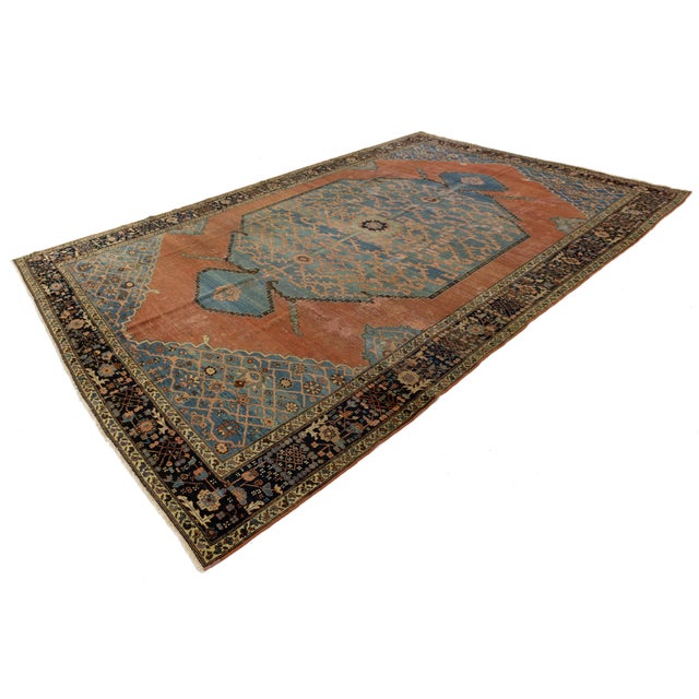 Antique Serapi Heriz Wool Rug With Medallion & Terracotta Field For Sale - Image 12 of 12