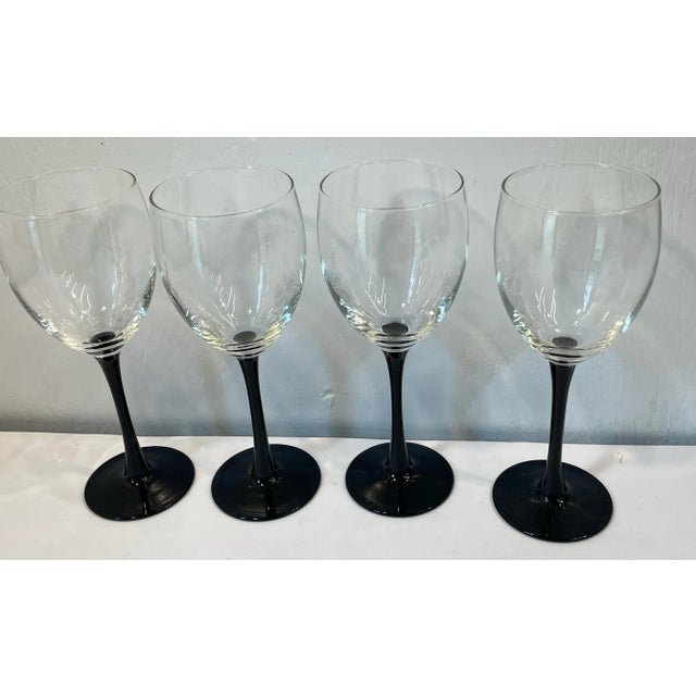 Glass Vintage Black Stem Wine Glasses - Set of Four For Sale - Image 7 of 8
