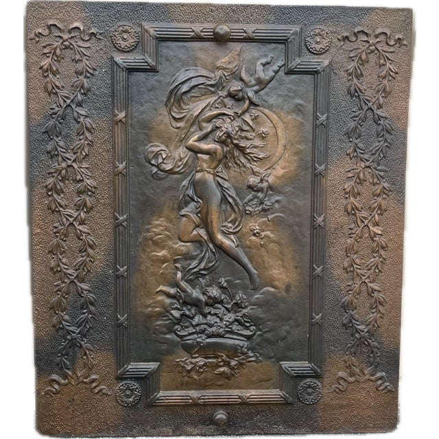 French Art Nouveau Cast Iron Allegorical Maiden Architectural Wall Plaque, Circa 1900–1930 For Sale In San Antonio - Image 6 of 7