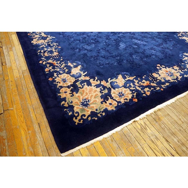 Royal Blue 1920s Traditional Floral Antique Chinese Peking Wool Blue Hand Knotted Rug For Sale - Image 8 of 11