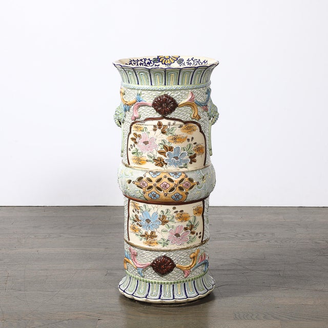 Vintage Japanese Satsuma Bead-Design Ceramic Umbrella Stand For Sale - Image 9 of 14