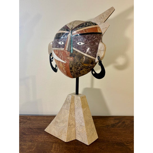 Striking late 20th century tessellated stone mask sculpture by Joseph A. De Castro, handmade in the Philippines. The...