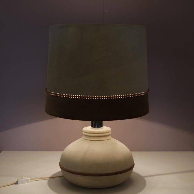 Suede Upholstered Table Lamp, France,1970s For Sale - Image 4 of 7