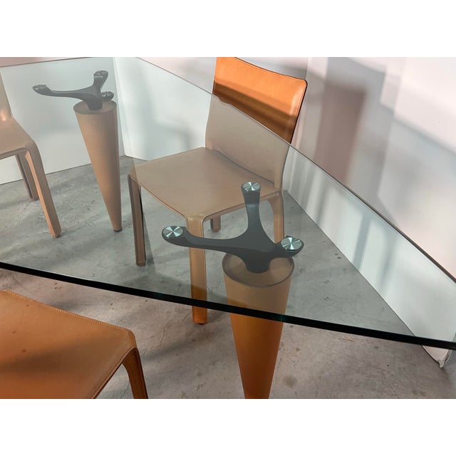 1 Cassina Isao Hosoe Oskar 705 Scalene Triangular Glass Top With 4 Mario Bellini Leather Chairs For Sale - Image 10 of 12