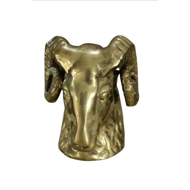 Late 20th Century Vintage Pair of Rare Brass Ram's Head Bookends For Sale - Image 5 of 10