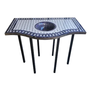 Moroccan Hand Made Mosaic Sink + Wrought Iron Base / Blue and White