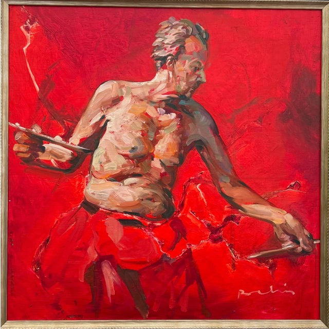 Figurative 'L Artiste' Contemporary Original Expressionist Portrait Painting, Framed For Sale - Image 3 of 8