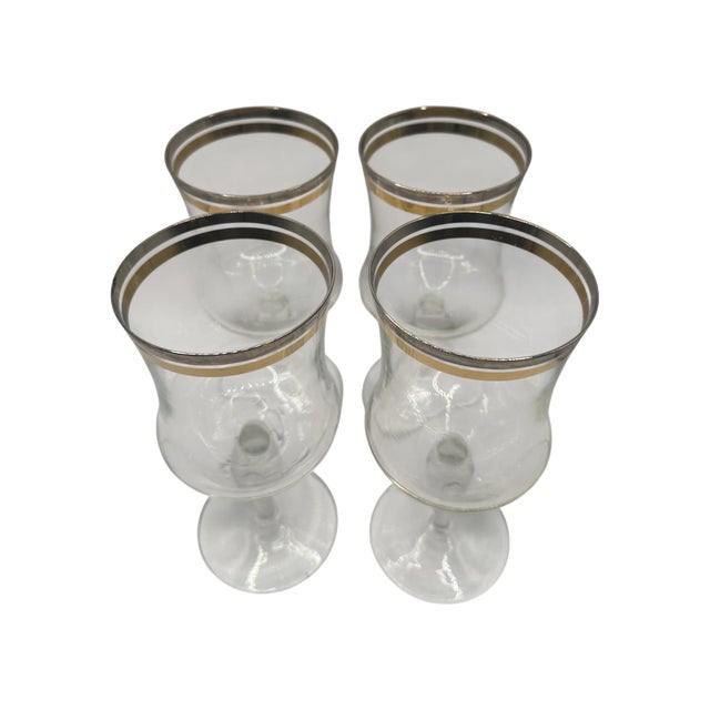 Vintage Krosno Gold and Silver Banded Water Goblets - Set of 4 For Sale - Image 9 of 12