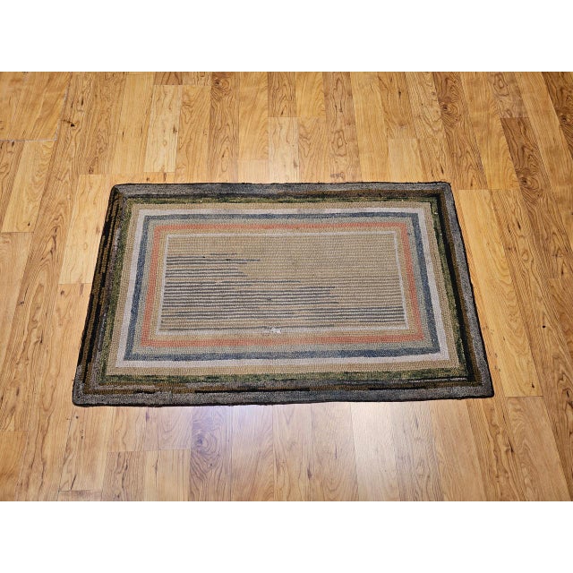 Antique American Hand Hooked Rug, Wool & Cotton, Multicolor Stripe, Folk Art, 2x4 For Sale - Image 9 of 9
