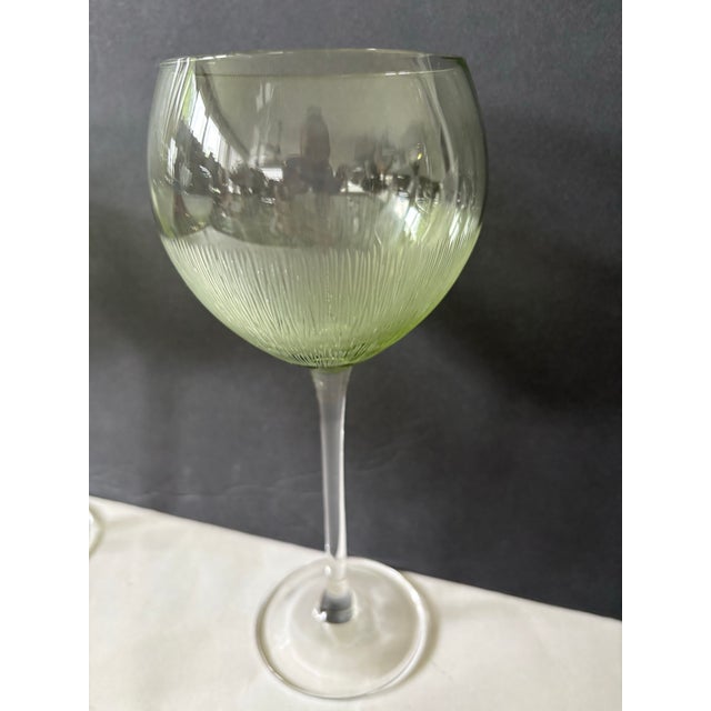 Late 20th Century Late 20th Century Olive Green Ombré Optic Ribbed Balloon Bowl Wine Goblets - Set of 5 For Sale - Image 5 of 9