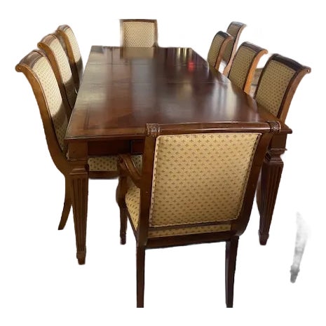 Ethan Allen Dining Table With Ten Chairs and Two Leaves - Set of 13 For Sale