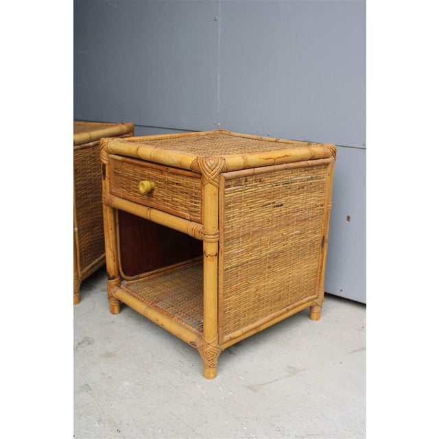 Bamboo Cube Nightstands with Drawers and Shelves, 1960, Set of 2 For Sale - Image 6 of 11