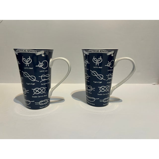 Nautical Vintage Blue Nautical Coffee Latte Mugs- 2 For Sale - Image 3 of 5