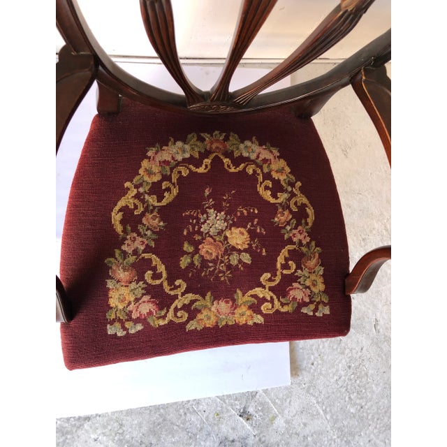 Vintage Mahogany Arm Chair Needlepoint Upholstery For Sale In New York - Image 6 of 11