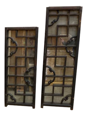 Antique Japanese Window Screens With Antiqued Mirror
