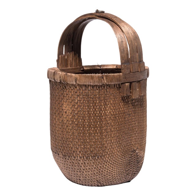Chinese Bent Handle Fisherman's Basket, circa 1900 For Sale