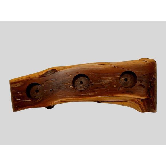 Vintage Olive Tree Wood Candle Holder 14" Tabletop Carved Rustic Live Edge Natural Distressed with tea lights included....