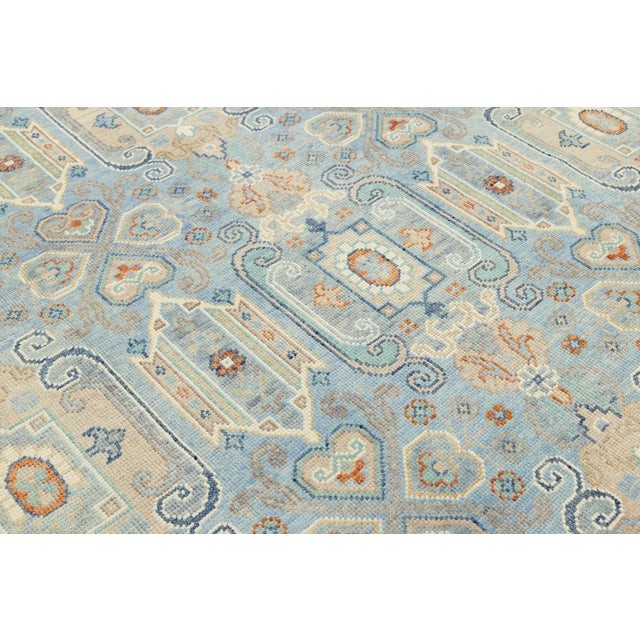 Textile Contemporary Hand-Knotted Wool Oushak Style Area Rug in Sky Blue and Ivory For Sale - Image 7 of 12