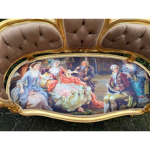 1970s French Louis XVI Gold Beech Brown Velvet Settee 1pc For Sale - Image 13 of 14