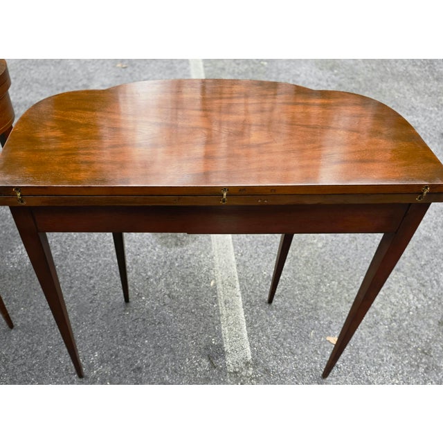 Brown Pair of Vintage Baker Furniture Federal Style Inlaid Mahogany Card Tables For Sale - Image 8 of 17