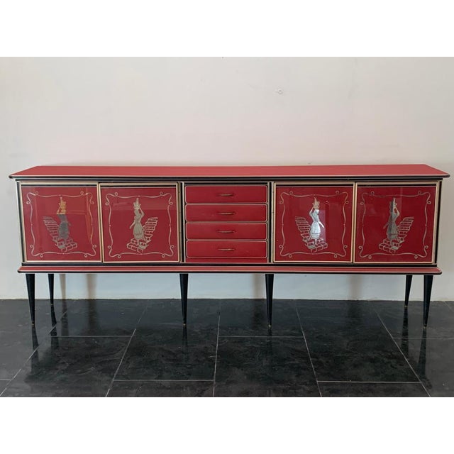 Credenza by Umberto Mascagni Rosso Bordeaux, 1950s For Sale - Image 6 of 14