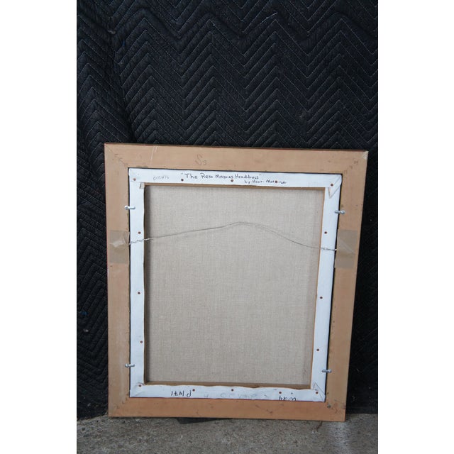 Textile Late 20th Century The Red Madras Headdress Portrait Oil Painting After Henri Matisse Framed For Sale - Image 7 of 11