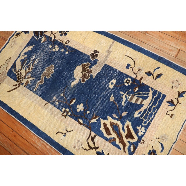 Folk Art Early 20th Century Zabihi Collection Chinese Blue Scatter Size Rug - 2'6" x 4'2" For Sale - Image 3 of 6