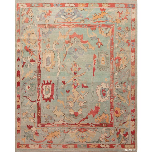 Decorative Seafoam Color Turkish Oushak Design Modern Contemporary Rug For Sale